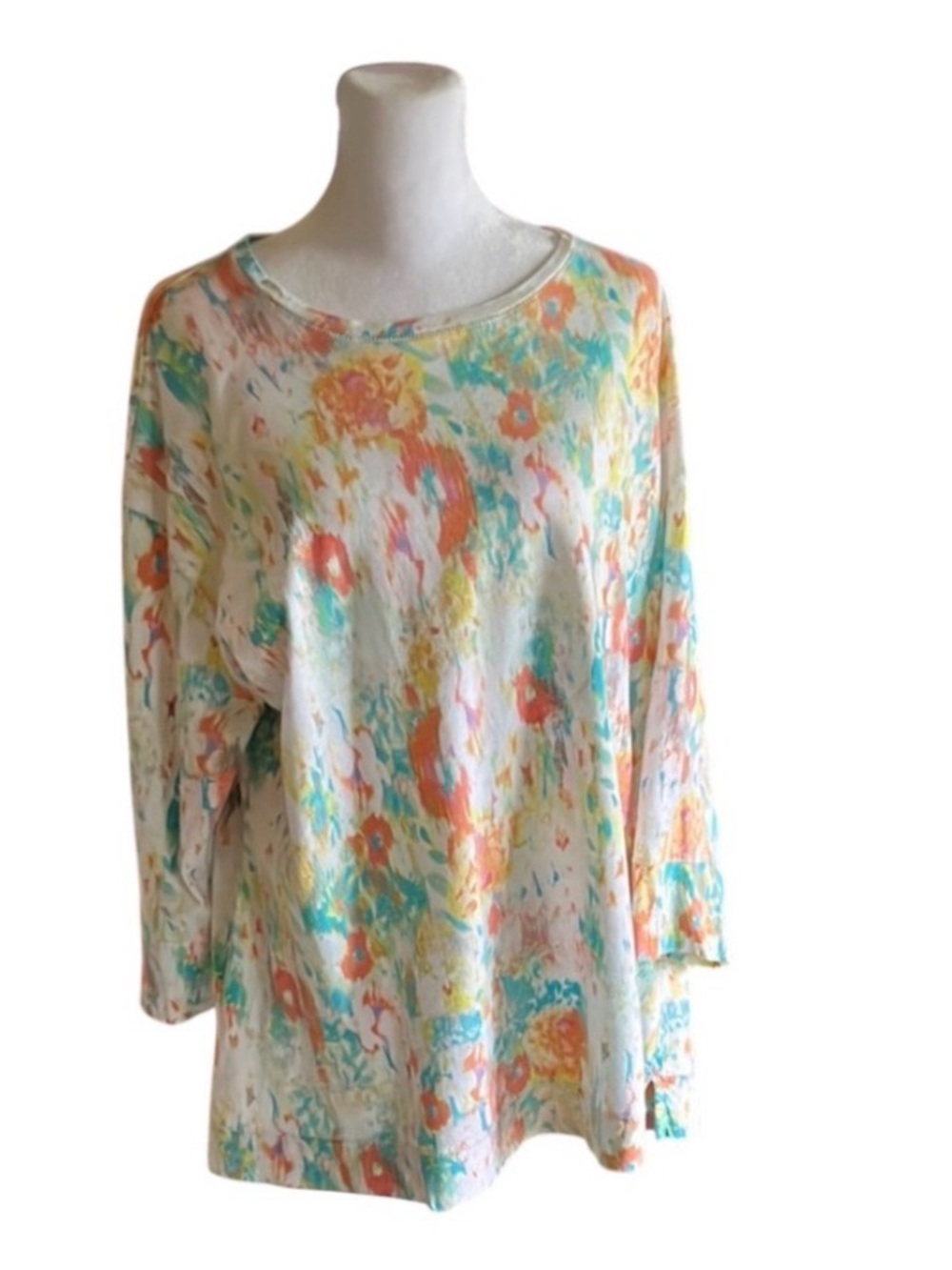 Westbound Woman Colorful Pastel Abstract Print Floral Top Size 1X